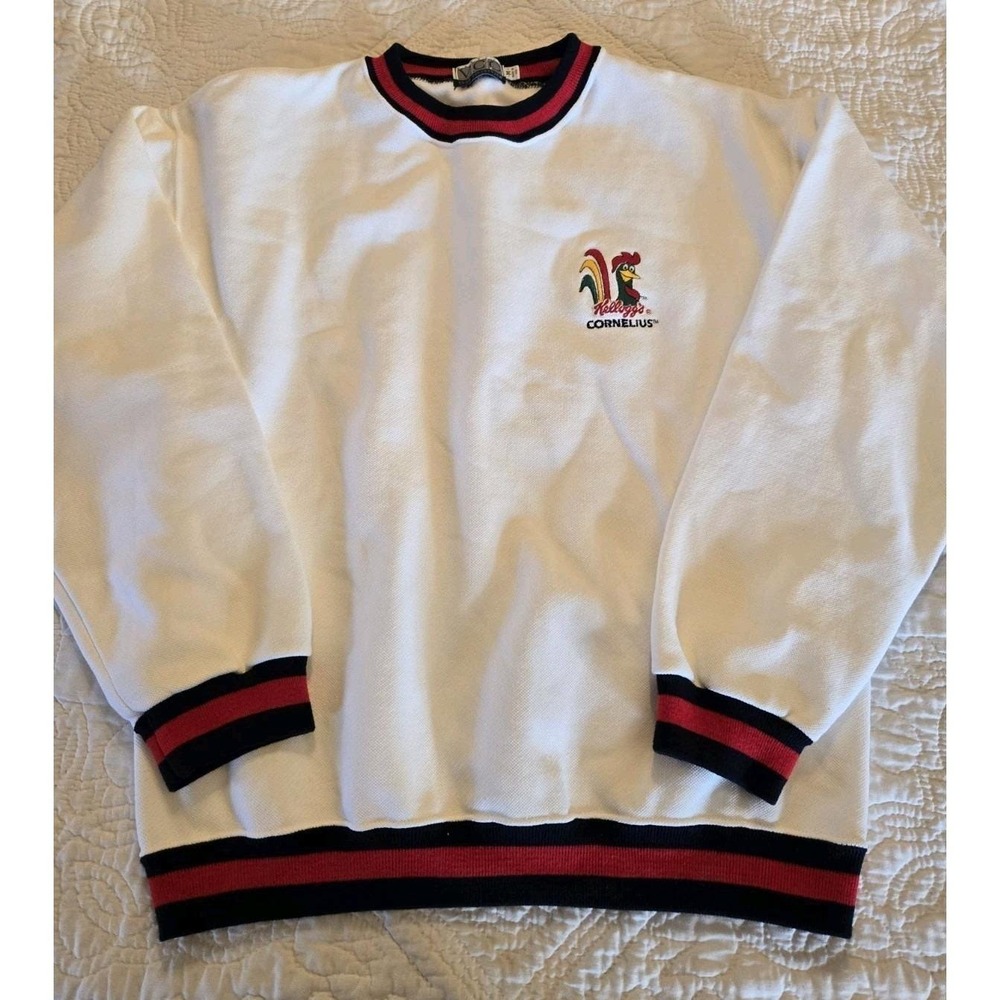 Vintage Kellogg's Cornelius Corn Flakes White Mesh Sweatshirt SIZE M USA VCC